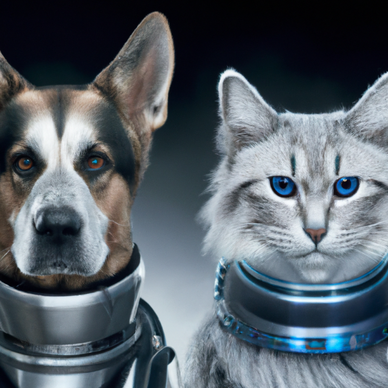 future like portrait of robotics dog and cat in the future, high resolution, 4k, exterior view, award-winning pet photography from magazines