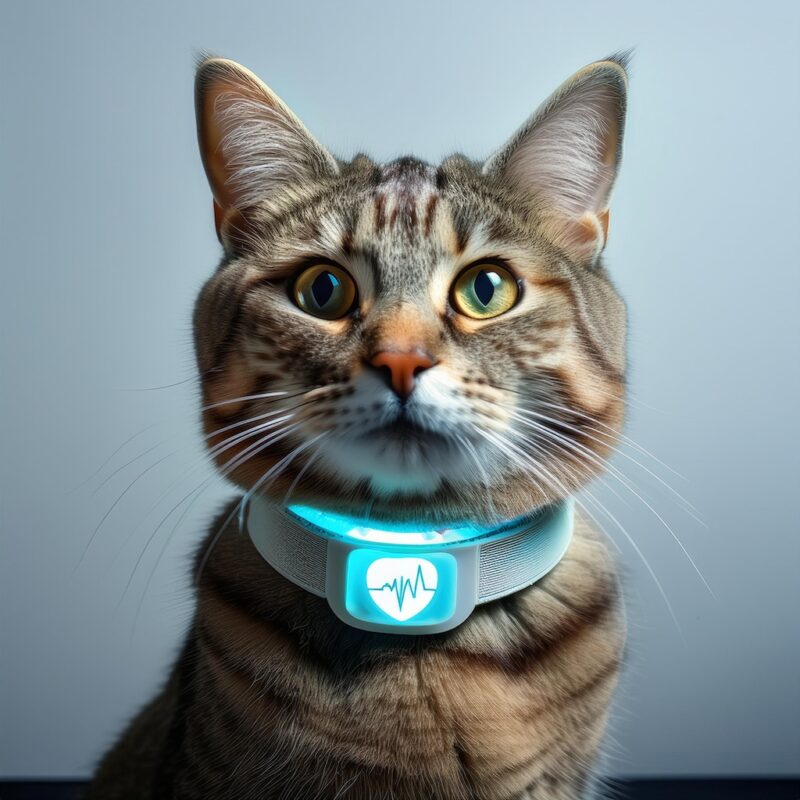 Firefly a cat wearing a cat health monitor collar, 8k , realistic